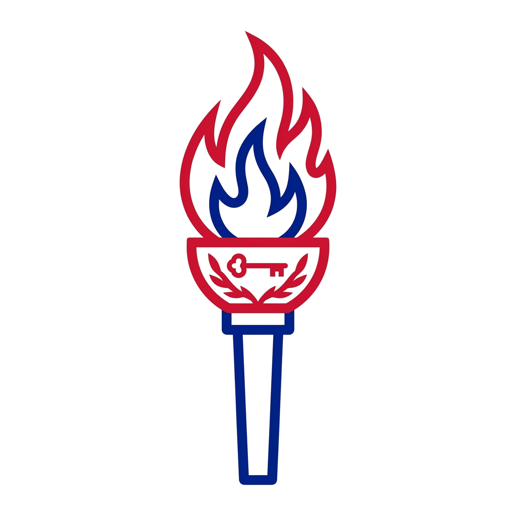 Illustration of an Olympic flame torch with a lit fire at the top and a keyhole-shaped base