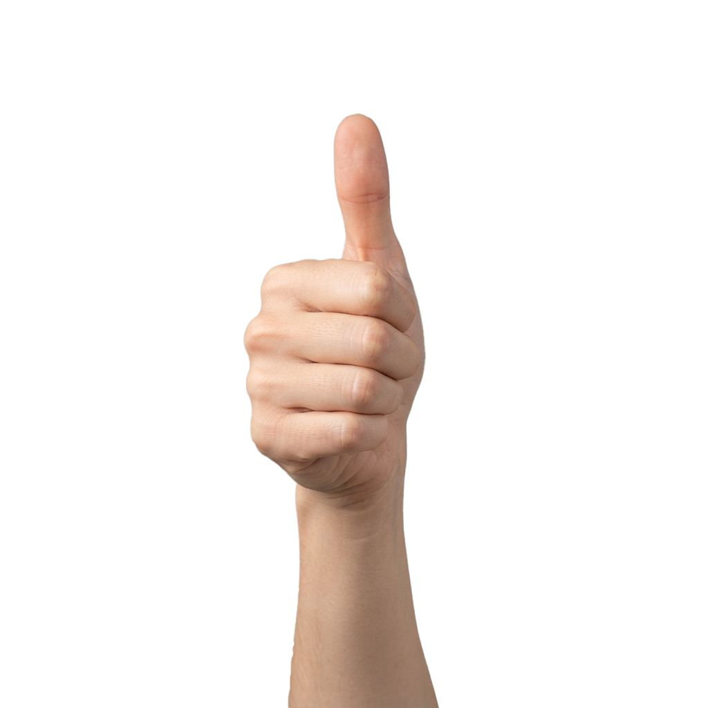 A hand giving a thumbs up gesture against a black background