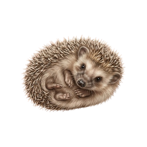 A cute illustration of a hedgehog holding a small baby hedgehog in its front paws