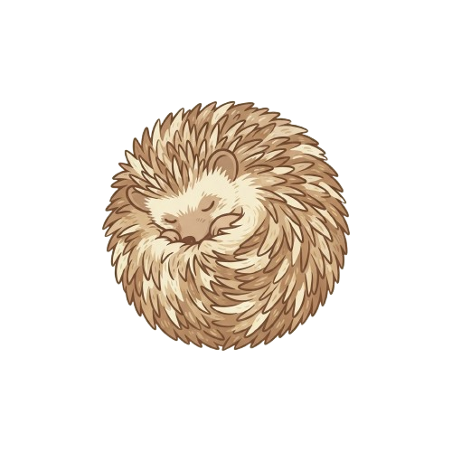 A stylized illustration of a sleeping lion with thick, curly fur.