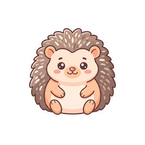 A cheerful cartoon hedgehog with soft quills sitting on a black background
