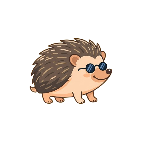 A cheerful cartoon hedgehog wearing black sunglasses and smiling