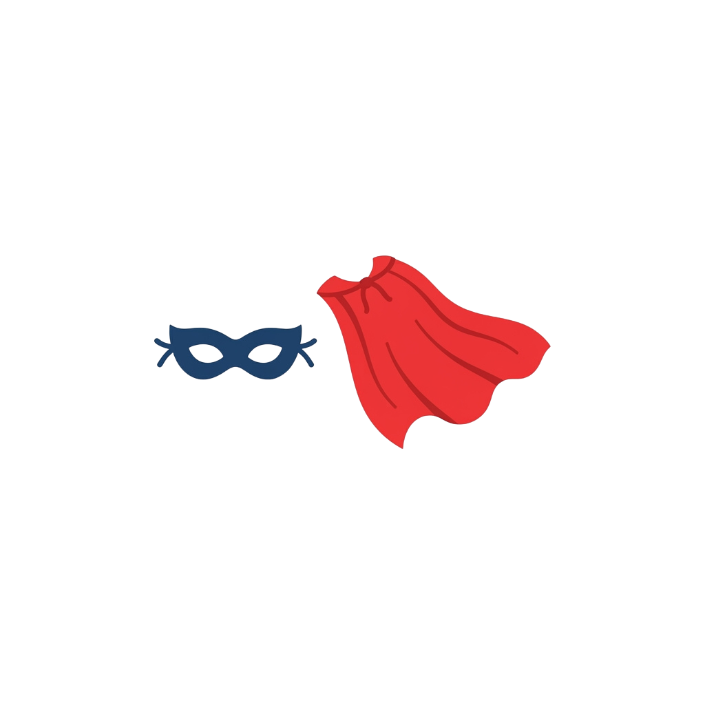 A blue mask and a red cape on a black background