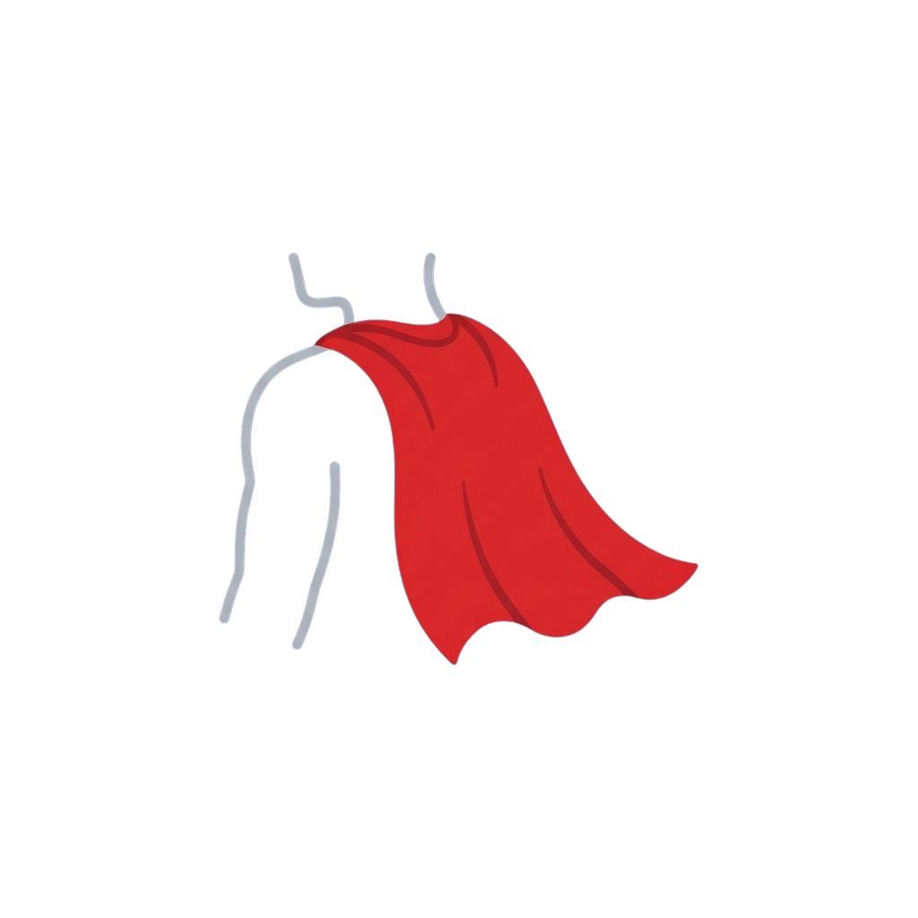 Minimalist white silhouette of a superhero cape with red fabric flowing behind
