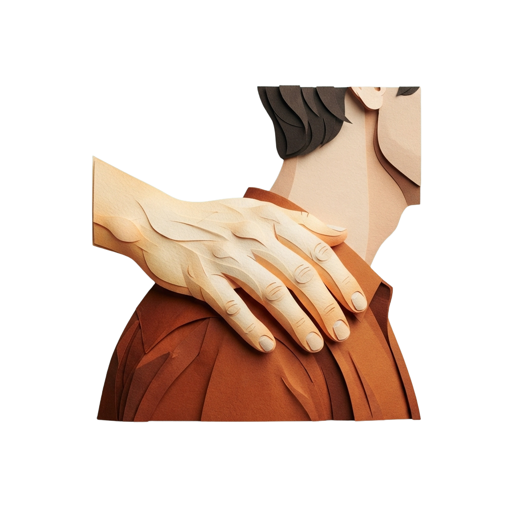 Illustration of two hands gently holding the waist of a person from behind in a supportive gesture