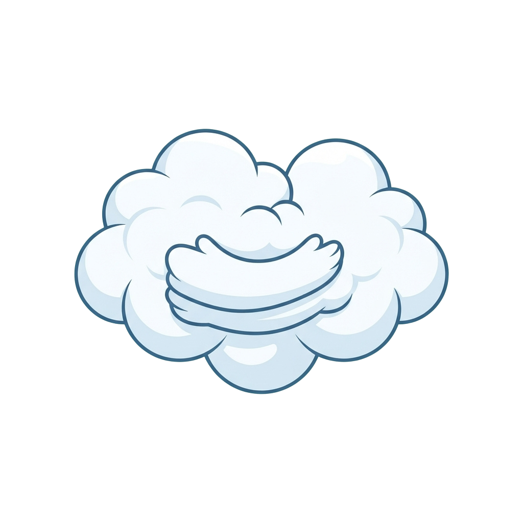 A stylized cloud shaped like a sleeping cat with closed eyes and a relaxed posture