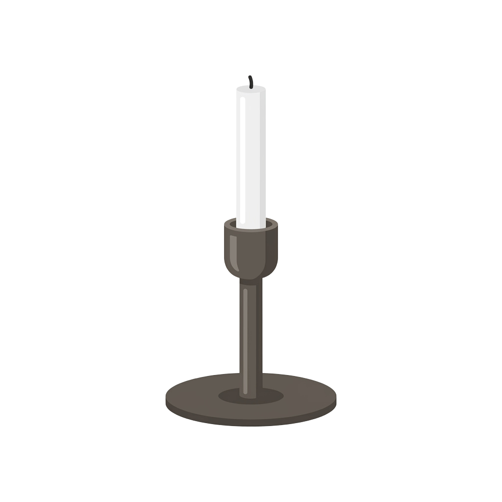 A sleek table candle holder with a cylindrical candle lit at the top