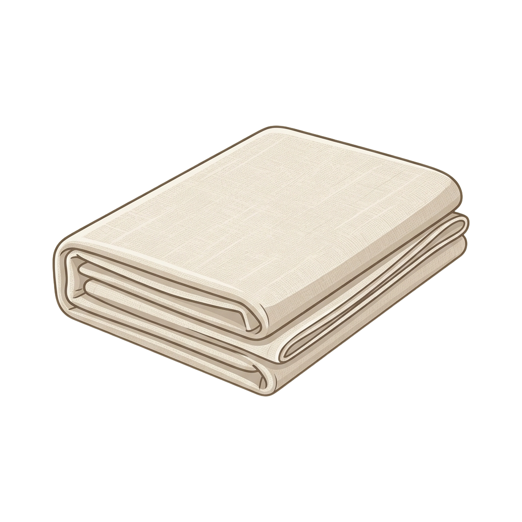 Three neatly folded beige linen towels stacked on top of each other