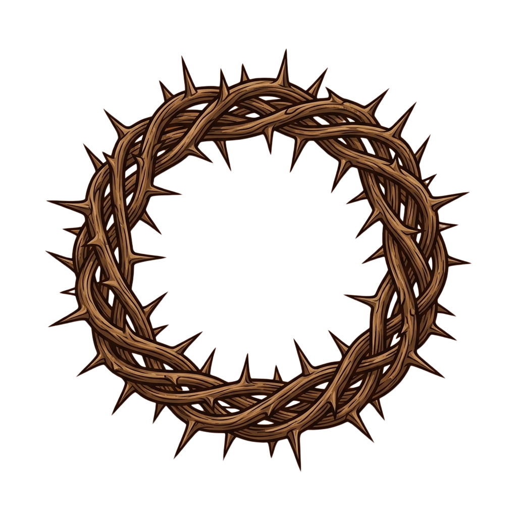 A detailed 3D illustration of a crown made from thorny branches.