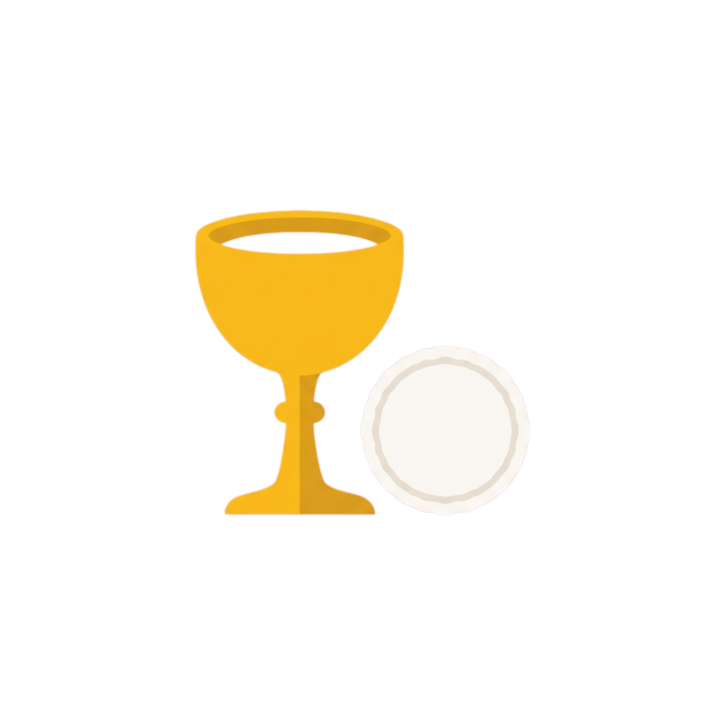 Illustration of a yellow chalice and white communion plate on black background