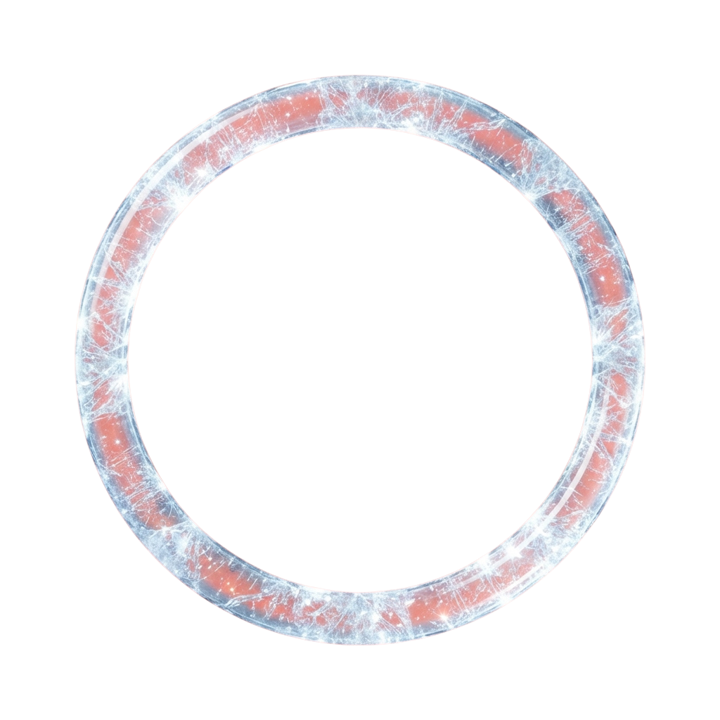 A circular ring with intricate red and blue textured patterns on a black background