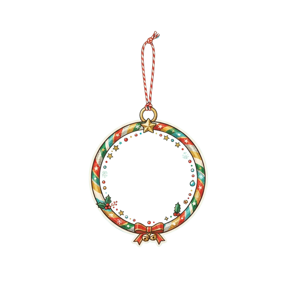 Decorative ring ornament with colorful floral patterns and a red bow, hanging on a string