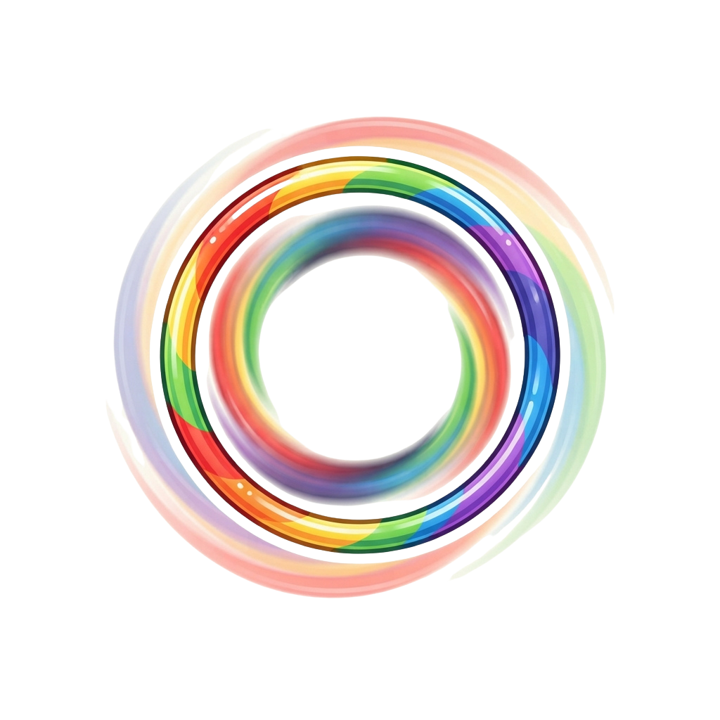 Abstract artwork featuring vibrant, multicolored concentric circles with a gradient effect
