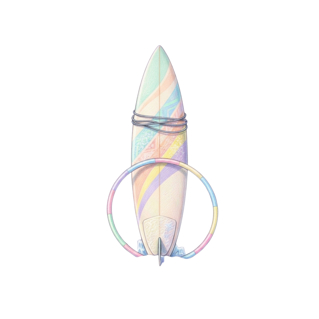 A futuristic rocket with iridescent colors and two circular rings around its body