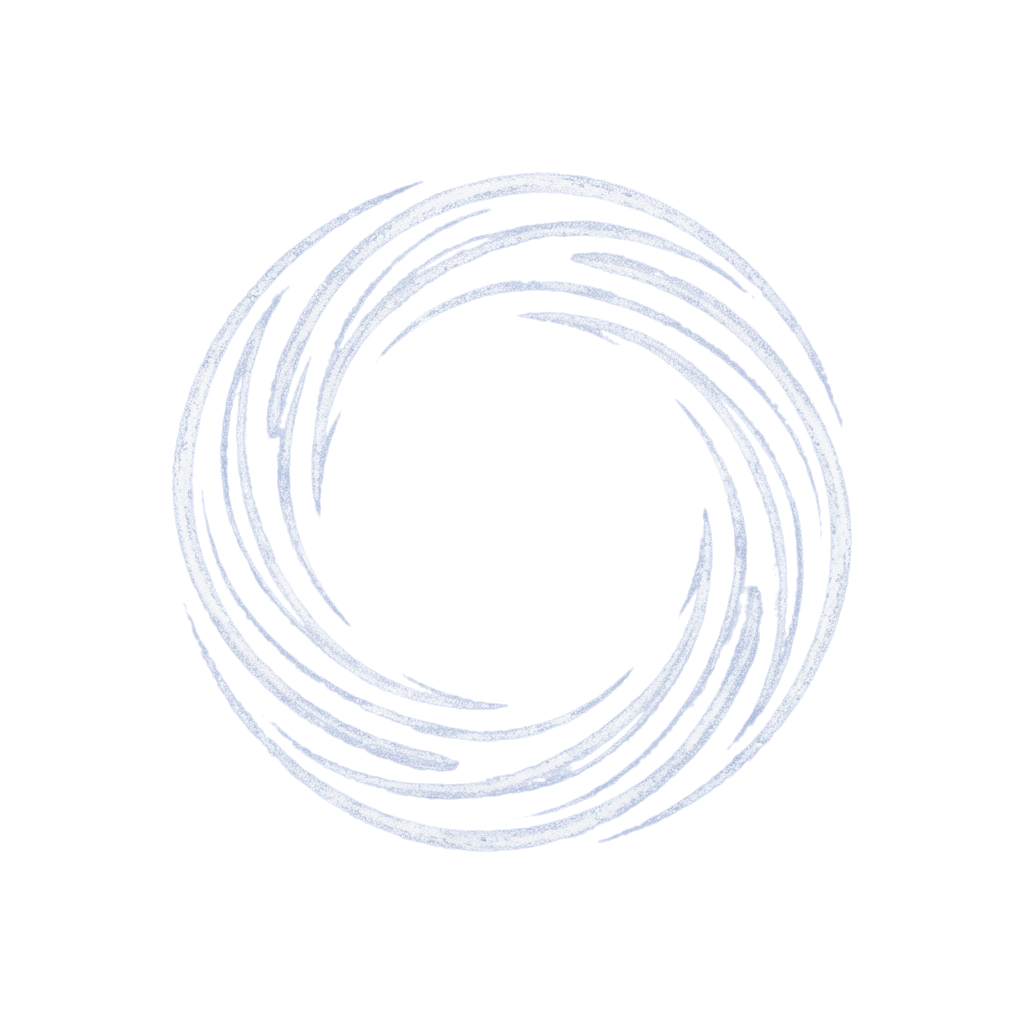 A stylized white spiral pattern on a black background resembling a swirling vortex or abstract design