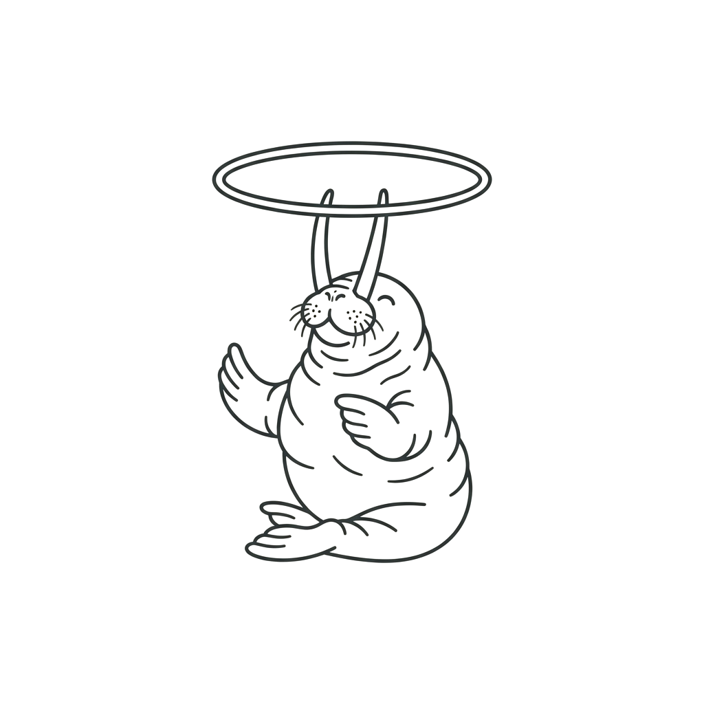 A cartoon rabbit sitting and holding a small umbrella above its head