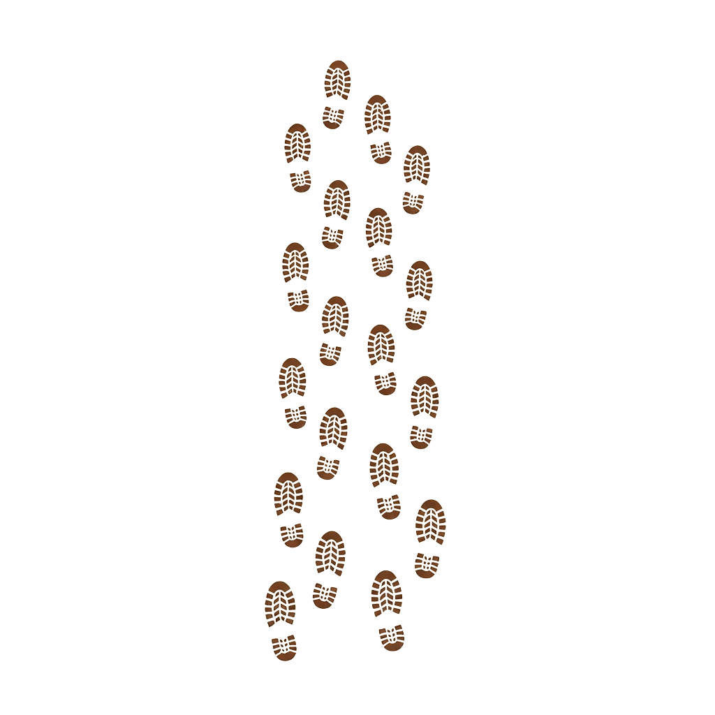 Arrangement of footprints forming a vertical pattern against a dark background