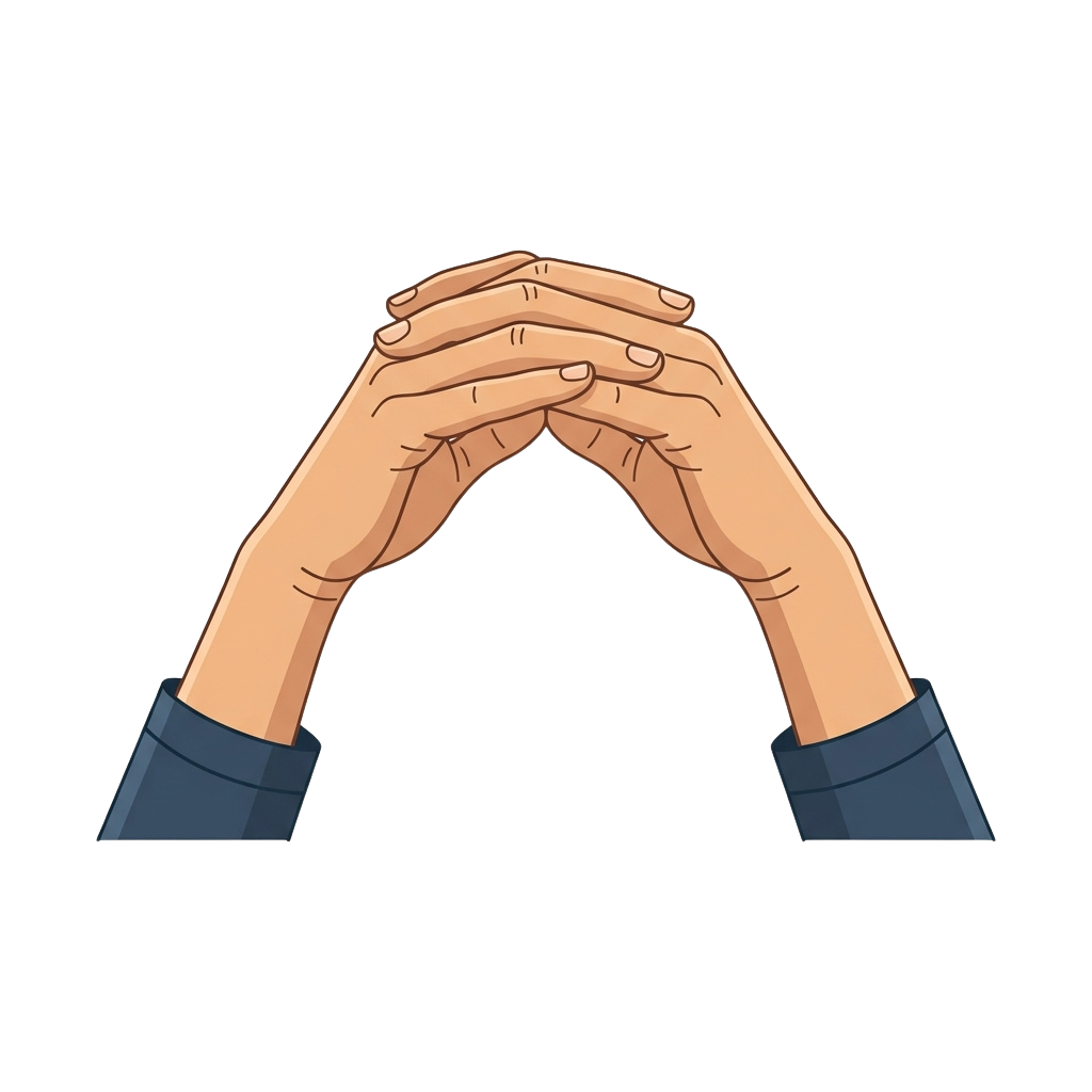 Two hands clasped together in an arch shape, fingers interlaced.