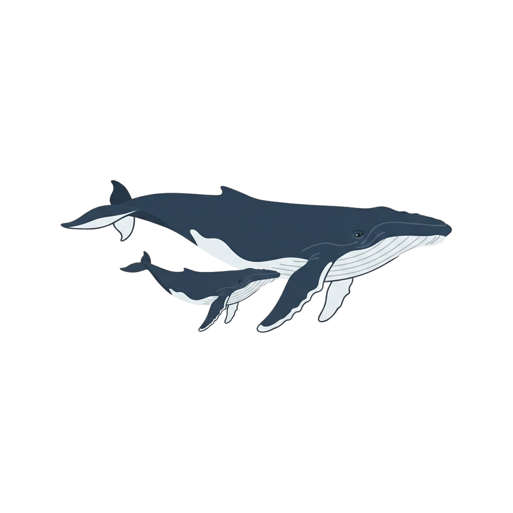 A minimalist silhouette of a whale leaping out of the water against a black background