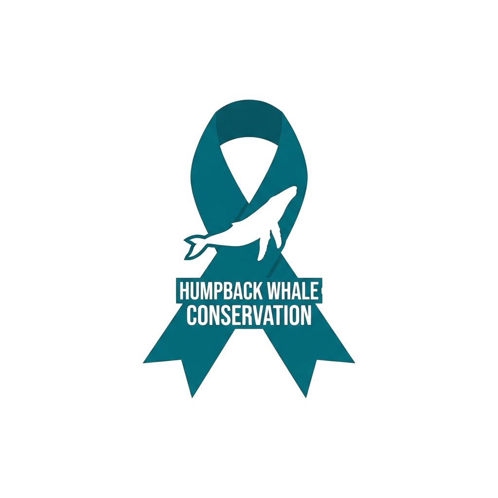 Blue ribbon logo featuring a humpback whale silhouette promoting conservation efforts