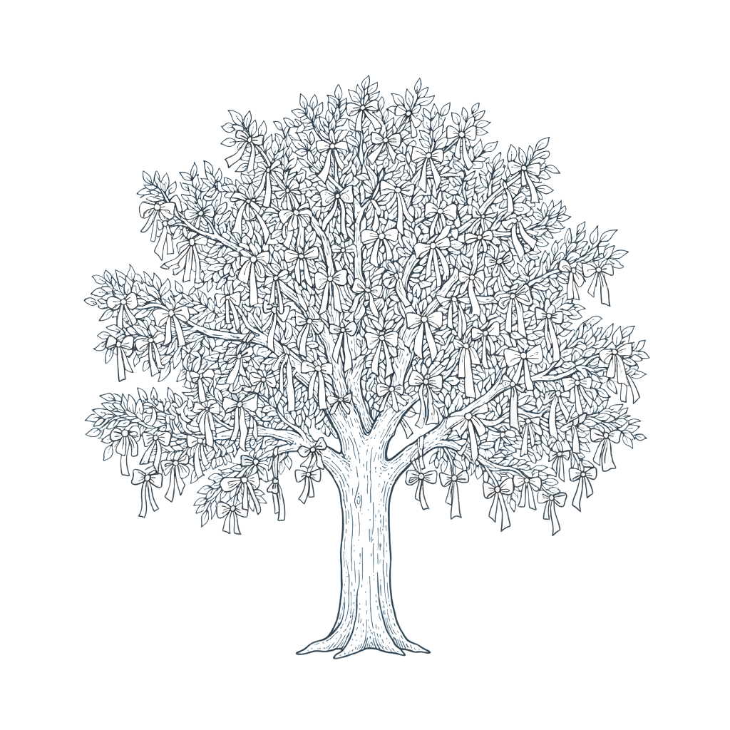 A detailed fractal tree design with intricate branches and leaves on a black background