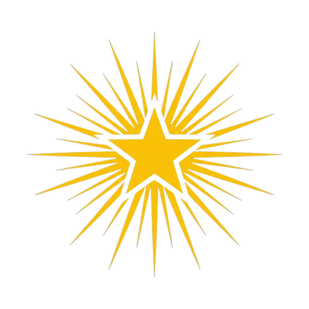 A glowing yellow star with radiating rays against a black background