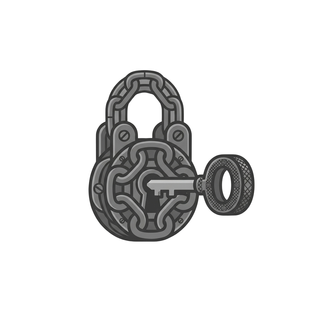 A detailed illustration of a padlock with an inserted key, symbolizing security and protection