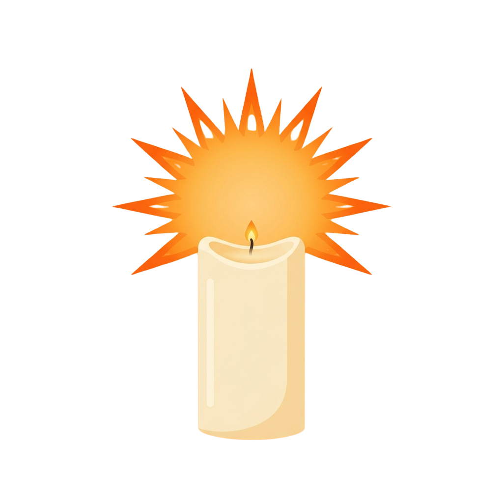 A lit candle with a bright orange flame and soft glow against a dark background