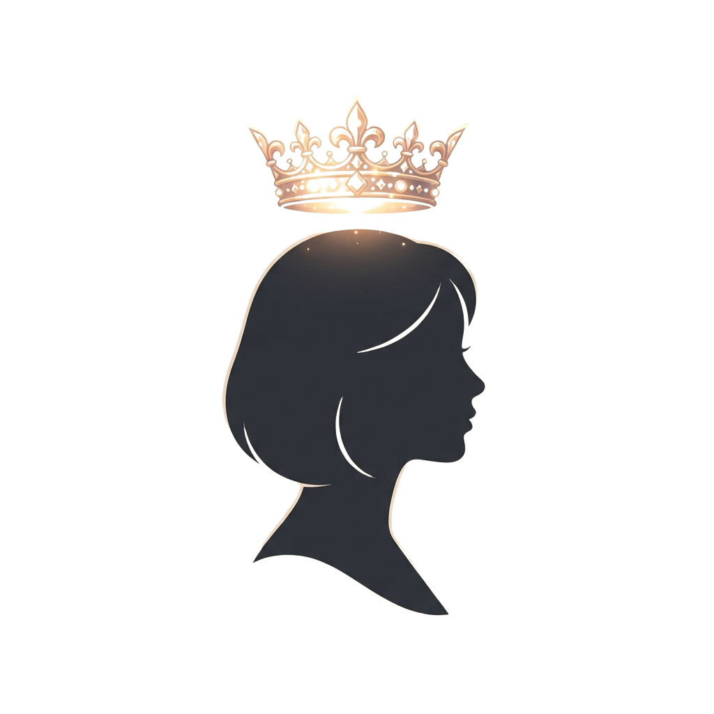 Silhouette of a crowned head facing left against a dark background