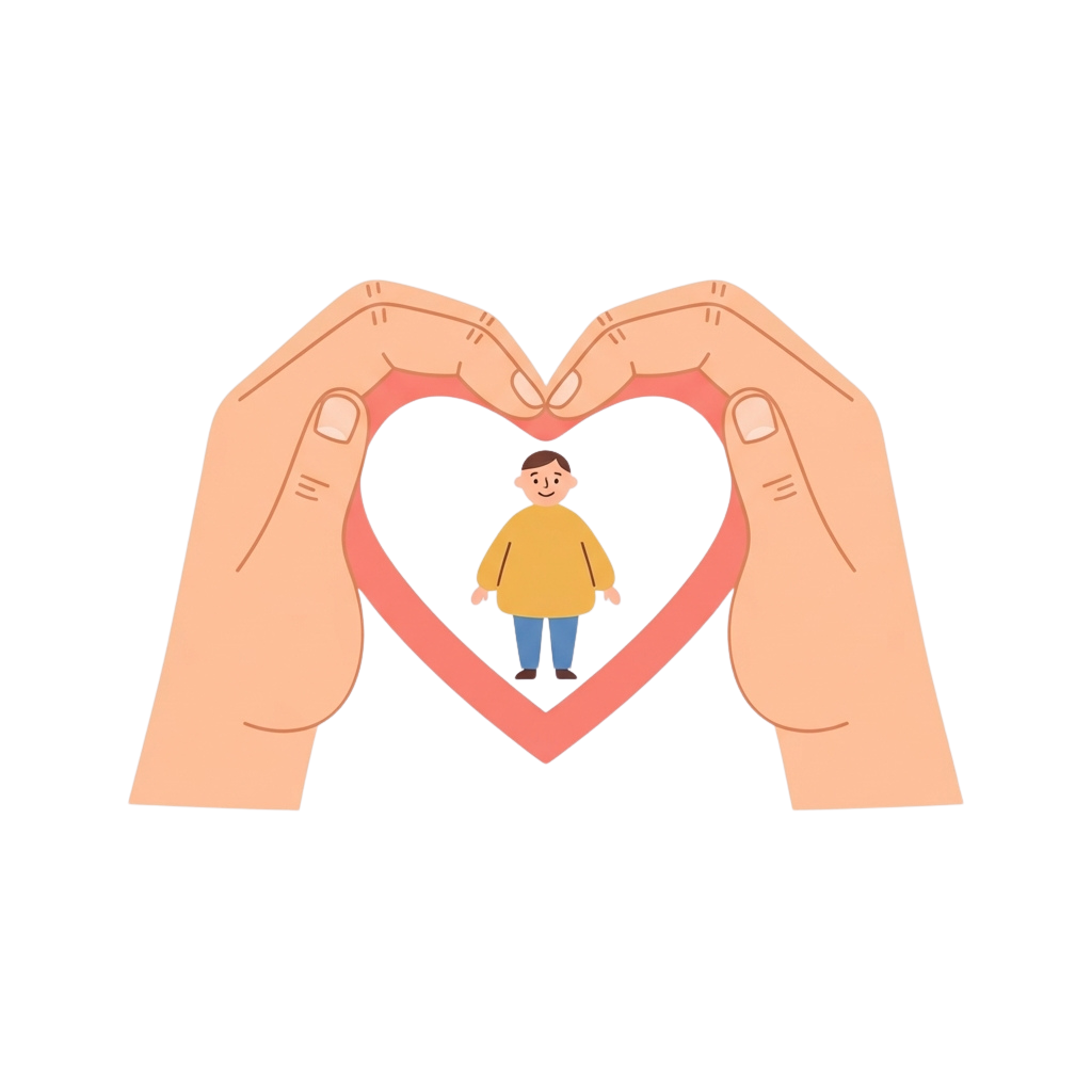 Two hands forming a heart shape with a smiling child inside it