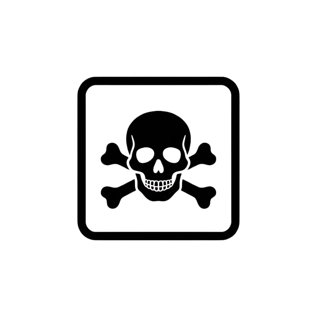 Skull and crossbones symbol outlined in white on a dark background