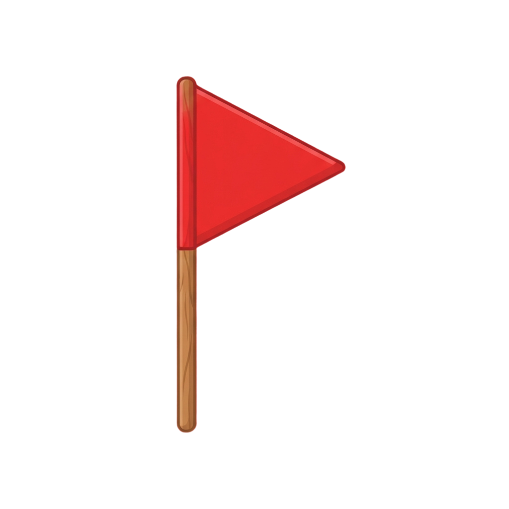 A red triangular flag attached to a wooden pole