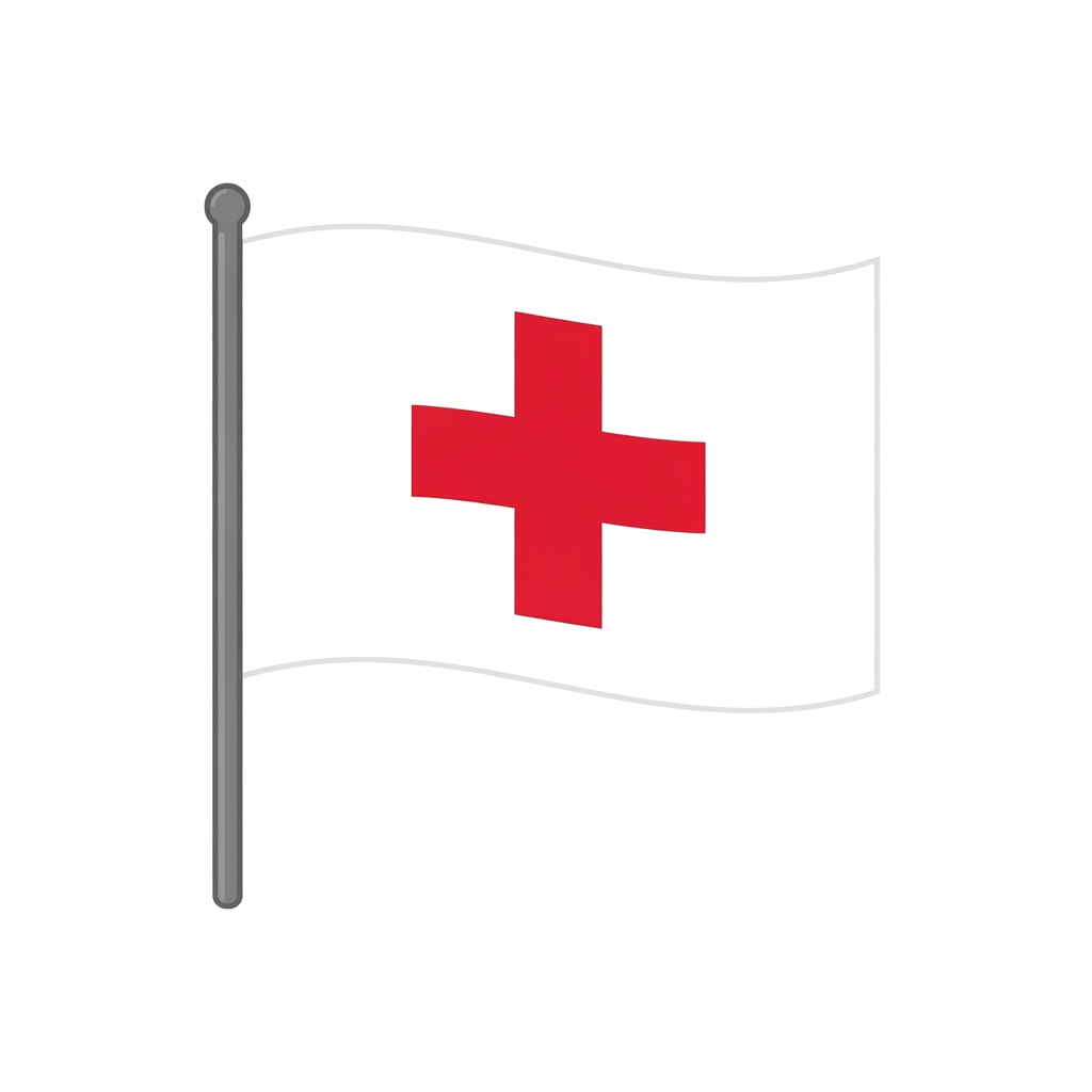 A flag featuring a red cross symbol on a black background waving on a pole