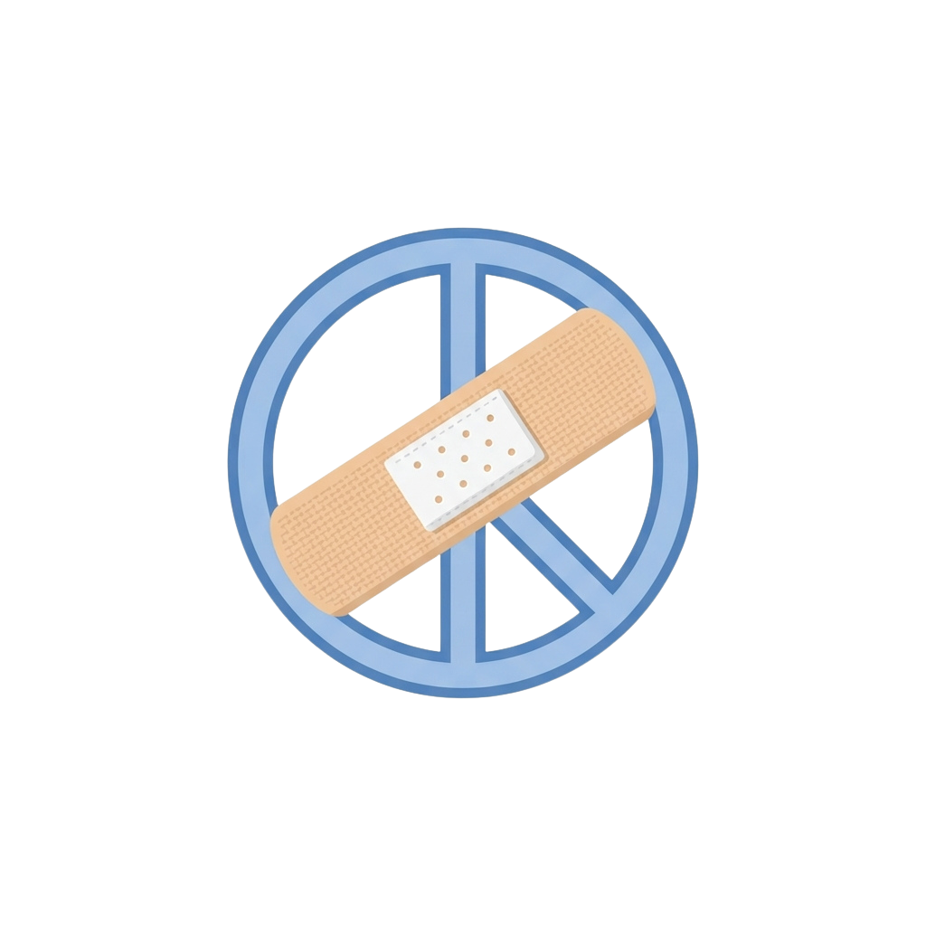 Peace sign with a white bandage wrapped diagonally across it