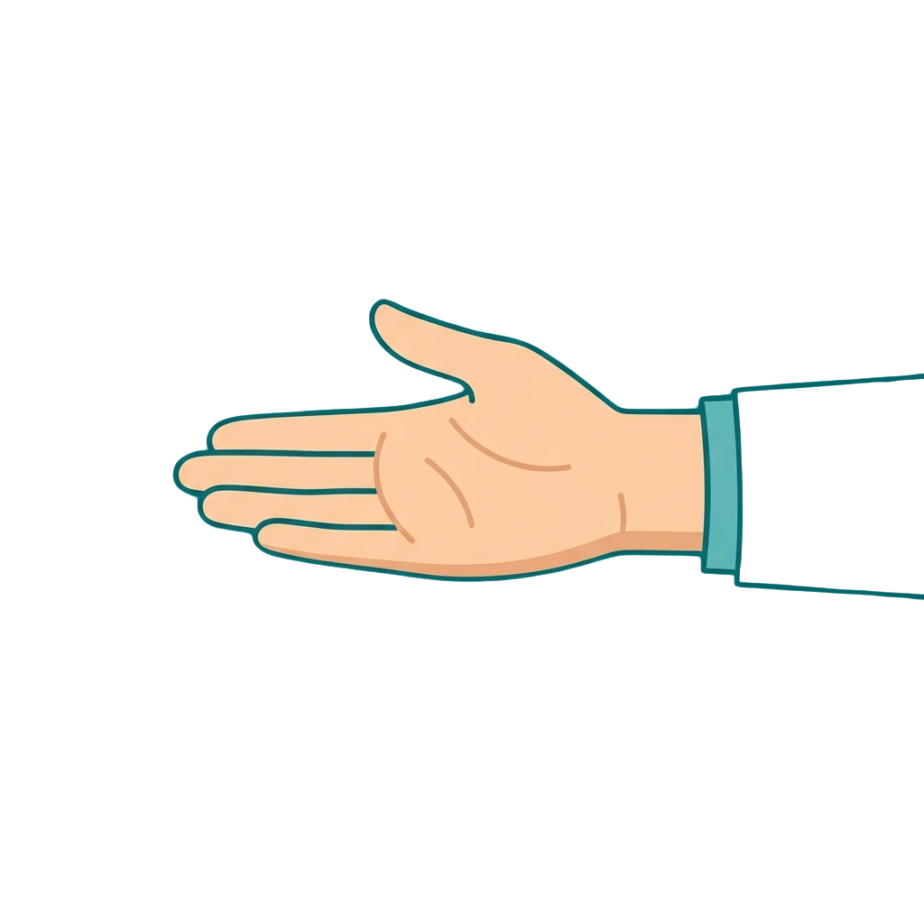 A flat illustration of an open hand wearing a blue long-sleeve shirt against a black background