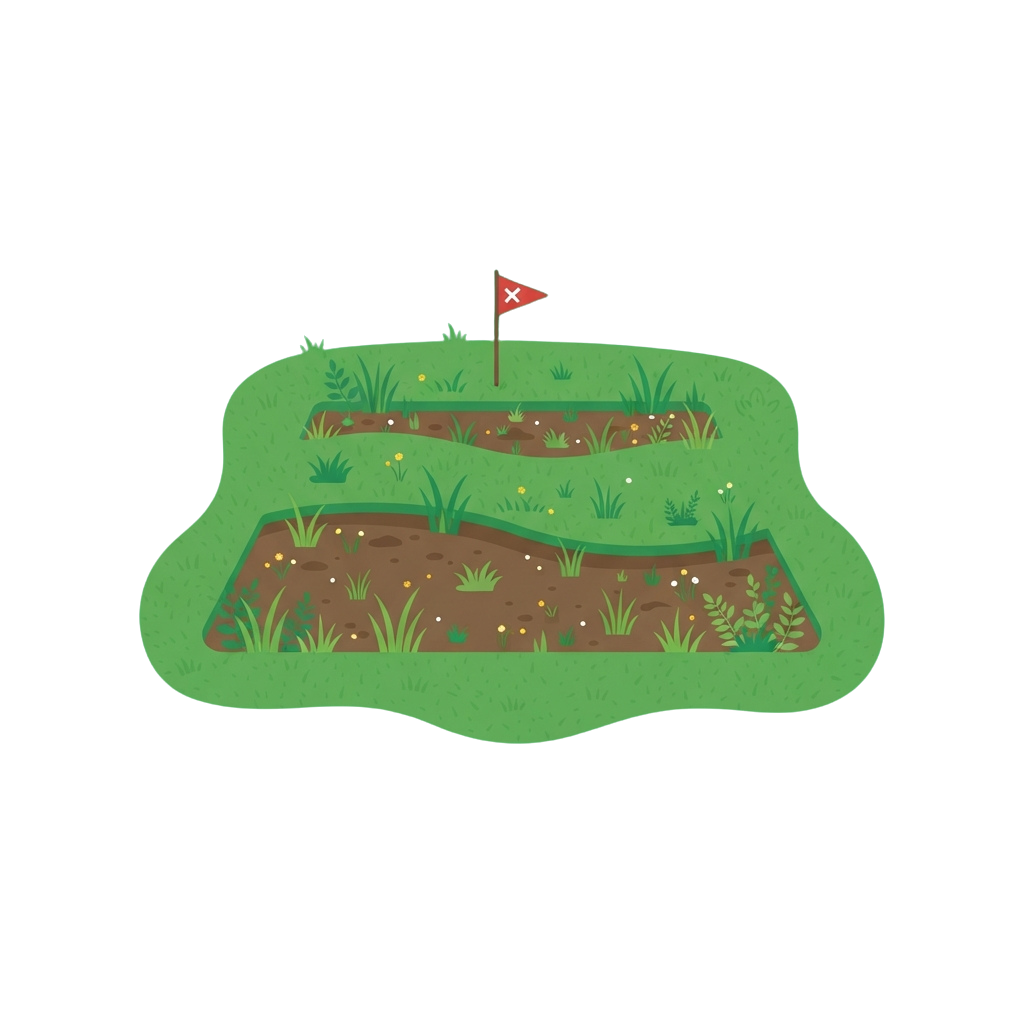 Illustration of a miniature golf putting green with a flag and sand traps