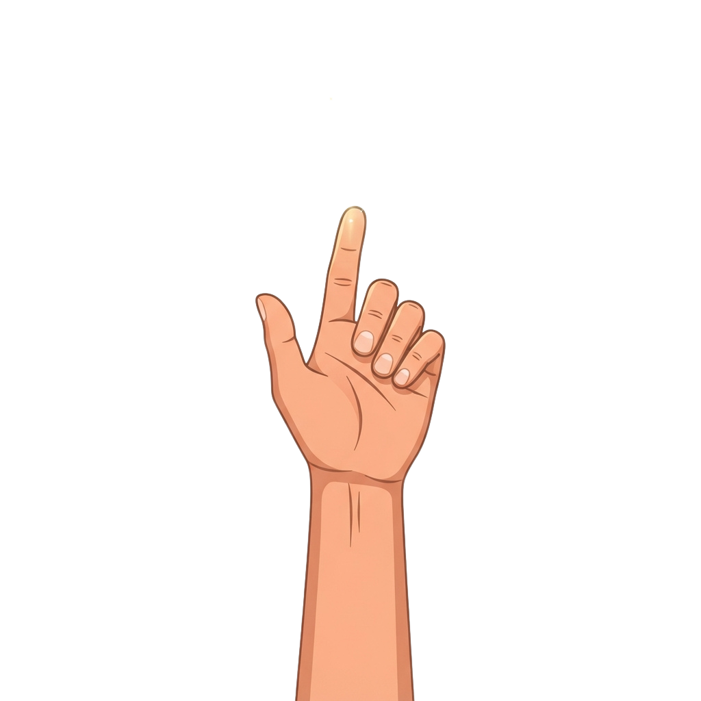 A hand raised with index and middle fingers extended against a black background