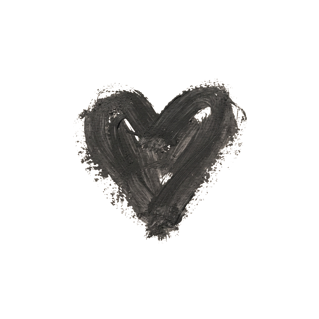 A stylized heart shape with a textured brush stroke effect on a black background