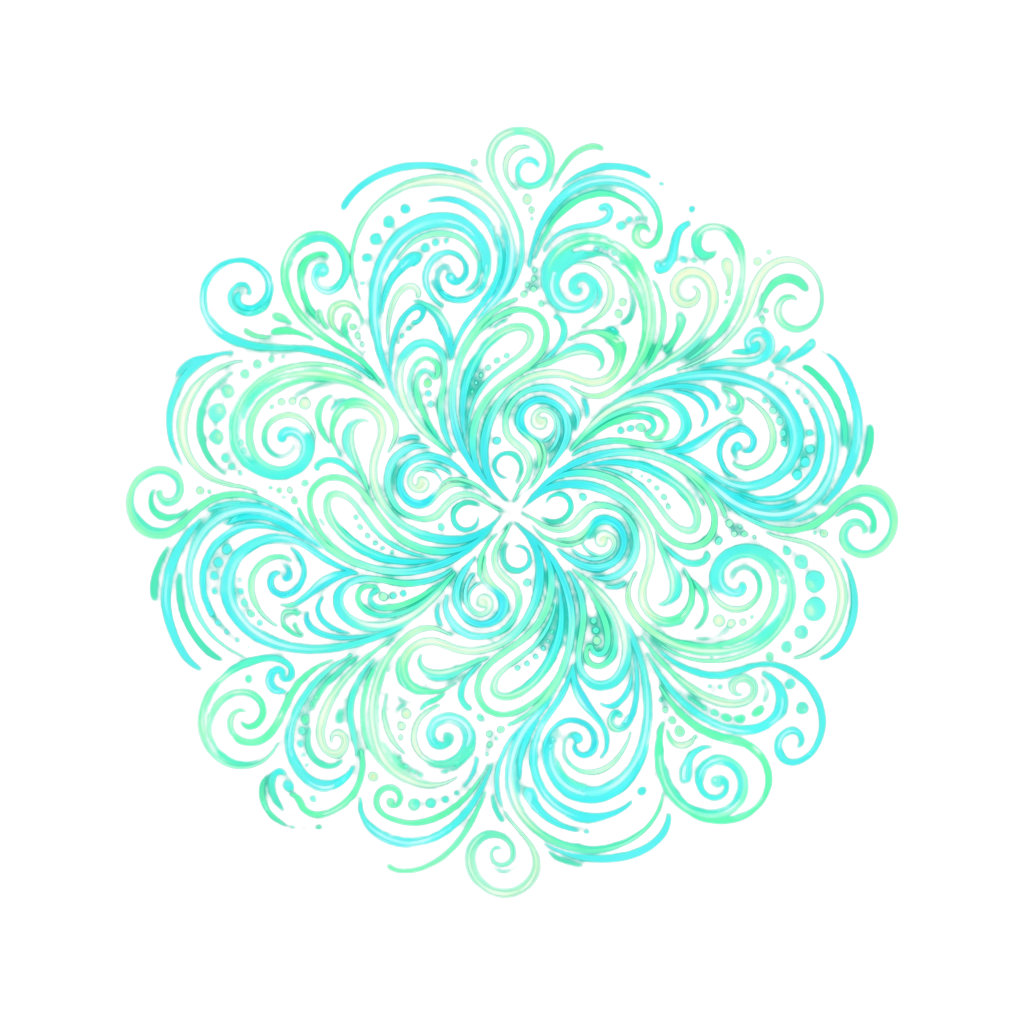 Intricate turquoise swirling floral pattern on black background