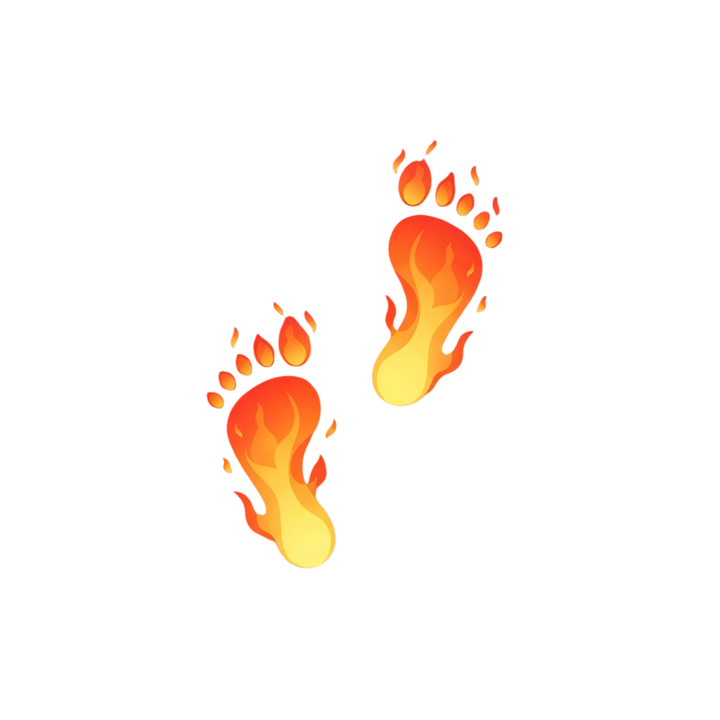 Two glowing orange and yellow fiery footprints on a black background