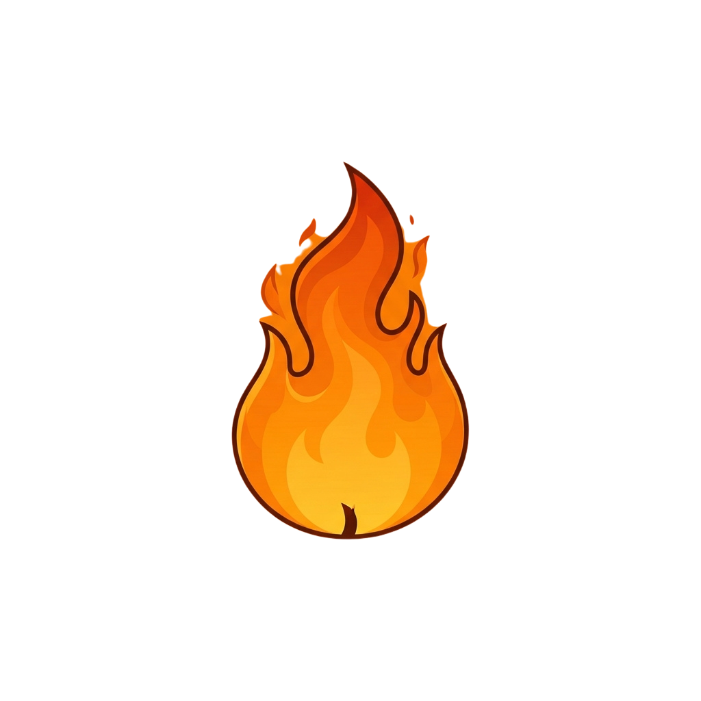 A stylized illustration of an orange flame against a black background
