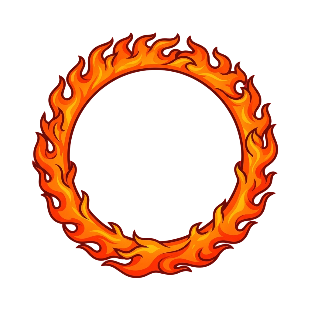 A circular illustration of bright orange and red flames forming a ring shape