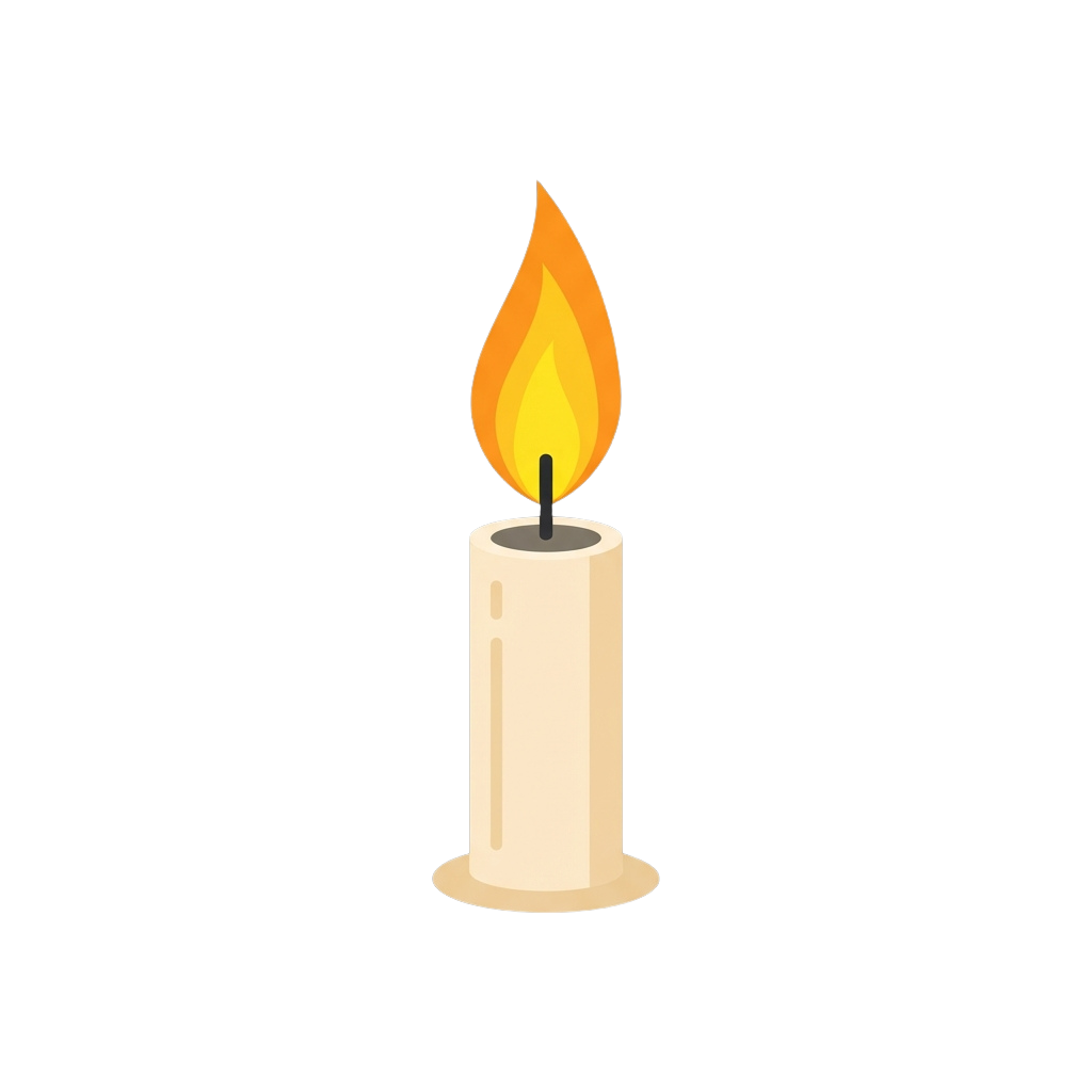 A lit candle with a bright yellow and orange flame on a black background