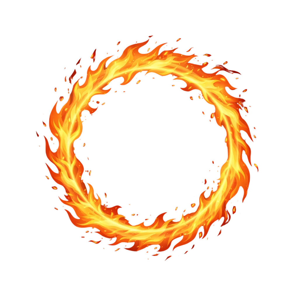 A glowing circular ring made of bright orange and yellow flames against a black background