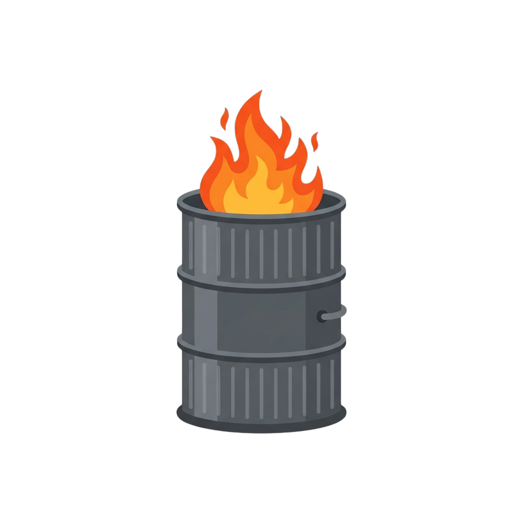Illustration of a metal barrel with flames burning on top
