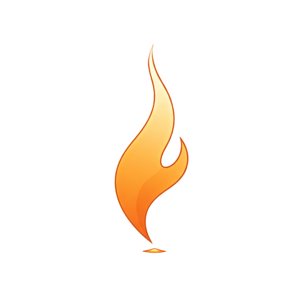A stylized, glowing orange flame against a black background