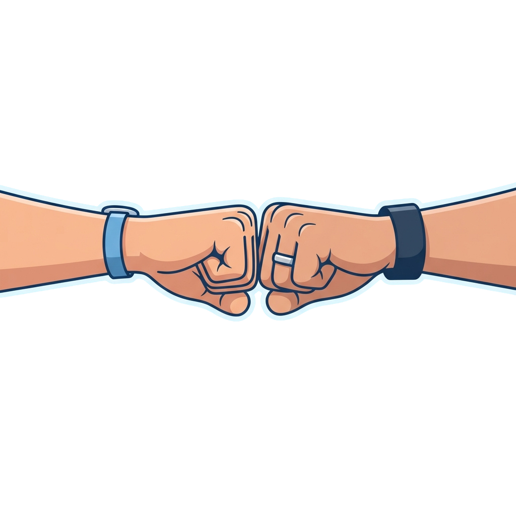 Illustration of two people fist bumping with blue wristbands on their arms
