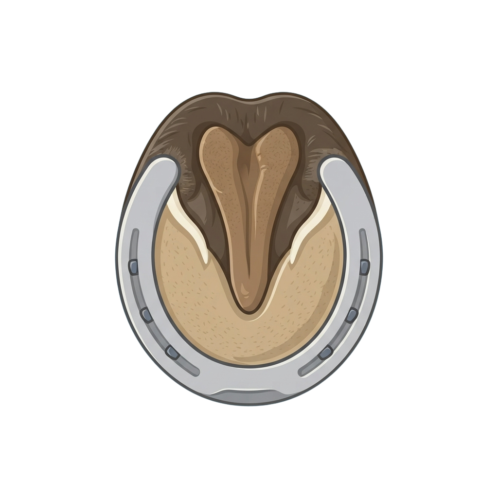 Cross-section illustration of a horse hoof with a metal horseshoe attached