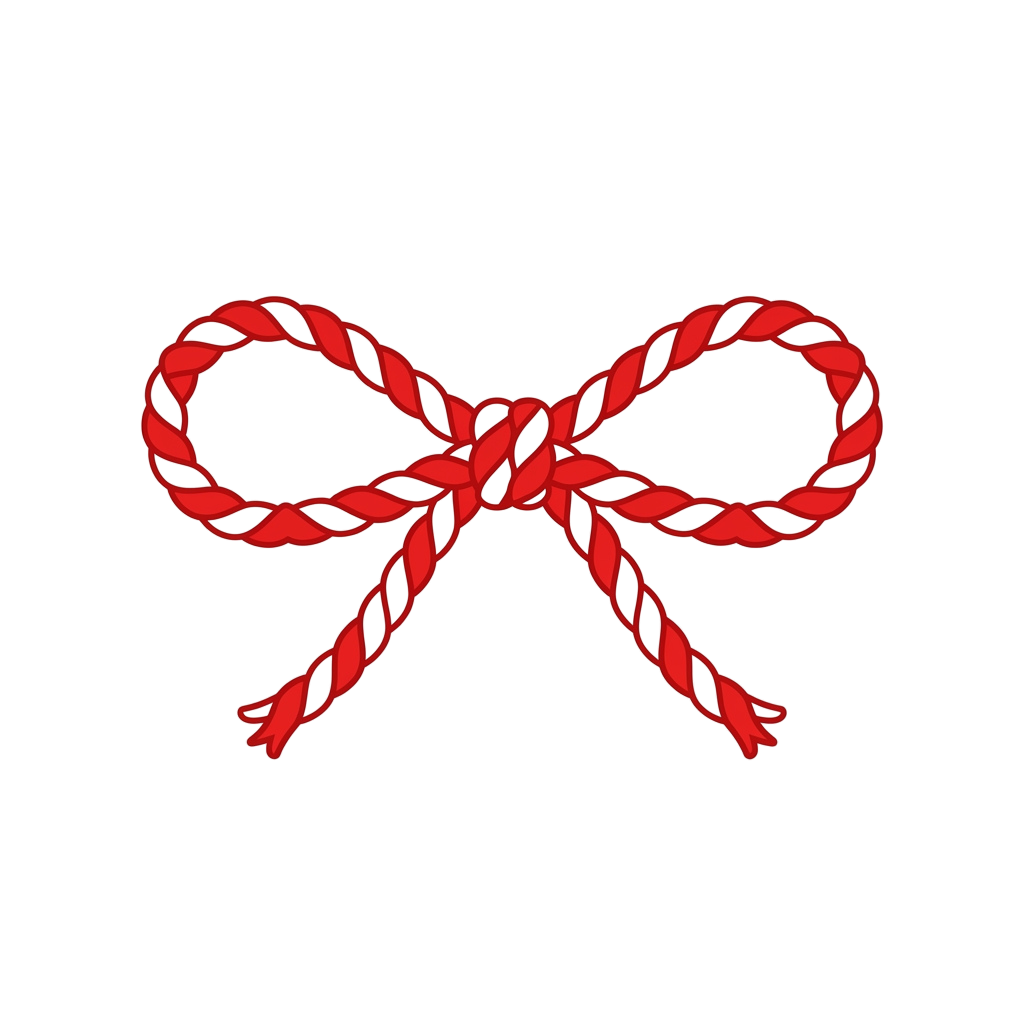 A stylized red braided bow tied in a knot against a black background