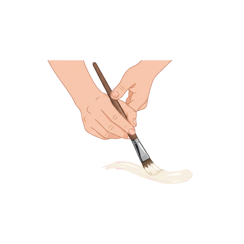 Illustration of a hand holding a brush painting a white line on a dark background